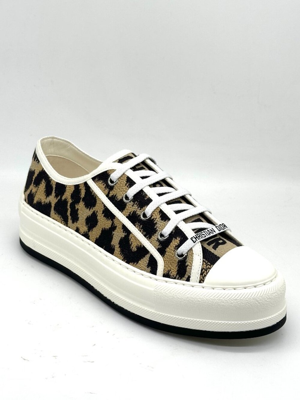 DIOR WALK'N Leopard Mizza Cotton Platform Lace Up Low Top Sneakers Shoes